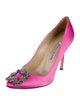Manolo Blahnik Satin Crystal Embellishments Pumps