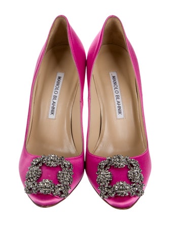 Manolo Blahnik Satin Crystal Embellishments Pumps