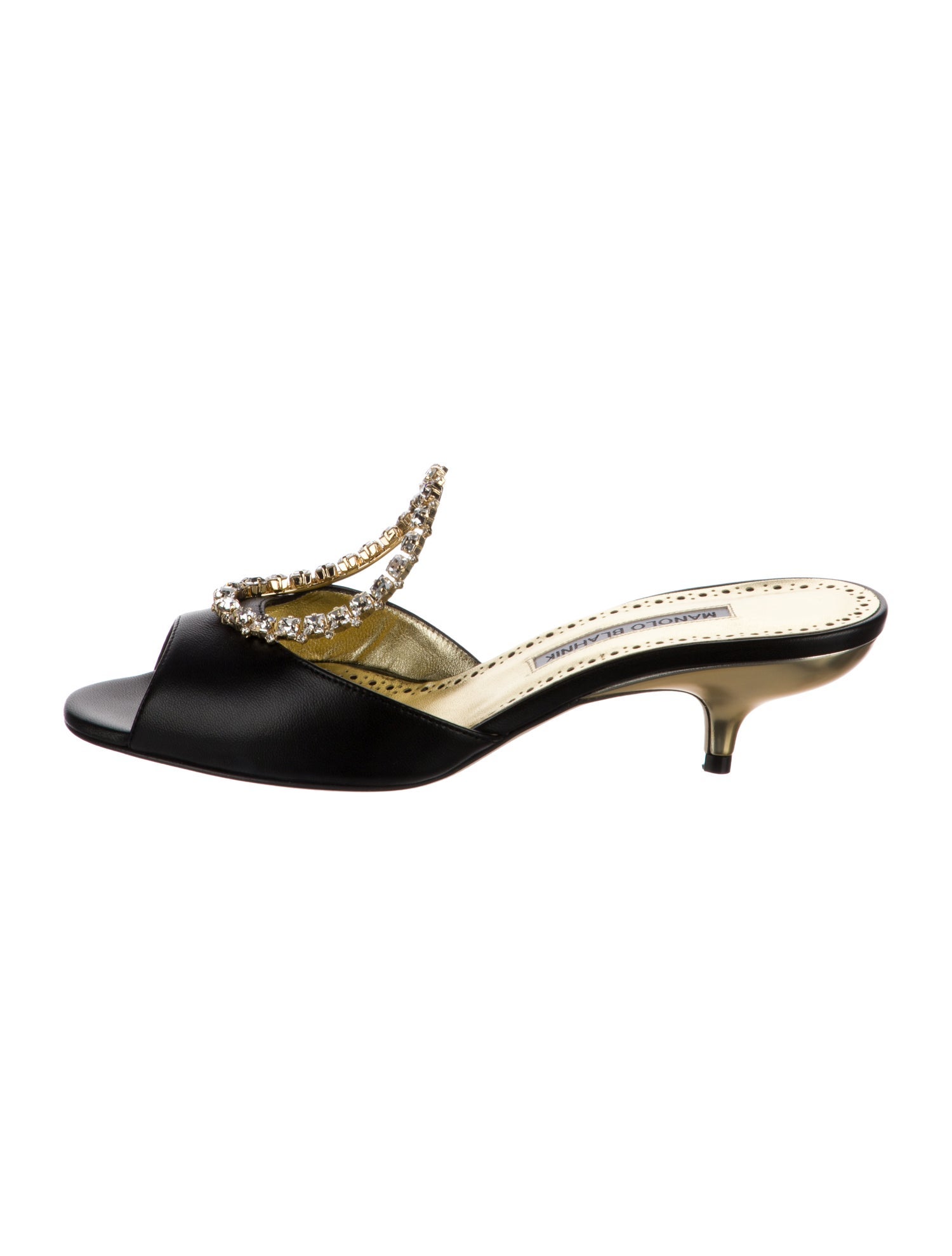 Manolo Blahnik Satin Chain-Link Accents Mules