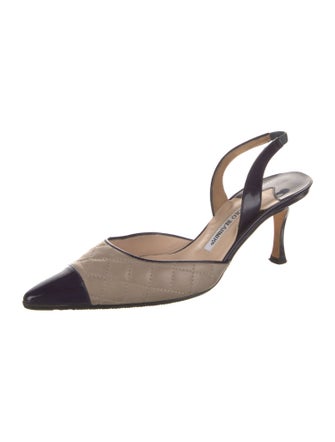 Manolo Blahnik Leather Colorblock Pattern Slingback Pumps