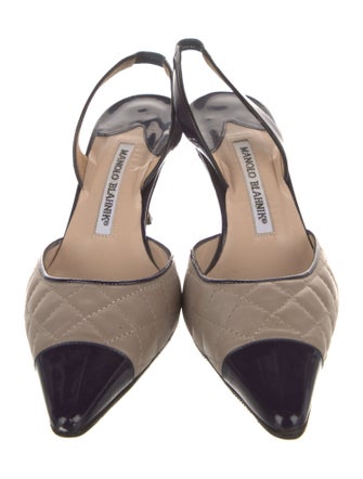 Manolo Blahnik Leather Colorblock Pattern Slingback Pumps