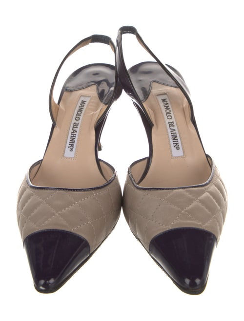 Manolo Blahnik Leather Colorblock Pattern Slingback Pumps