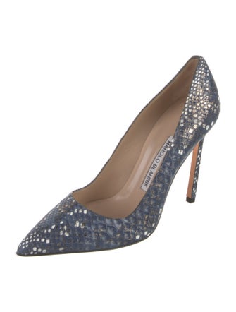 Manolo Blahnik Suede Leather Trim Embellishment Pumps