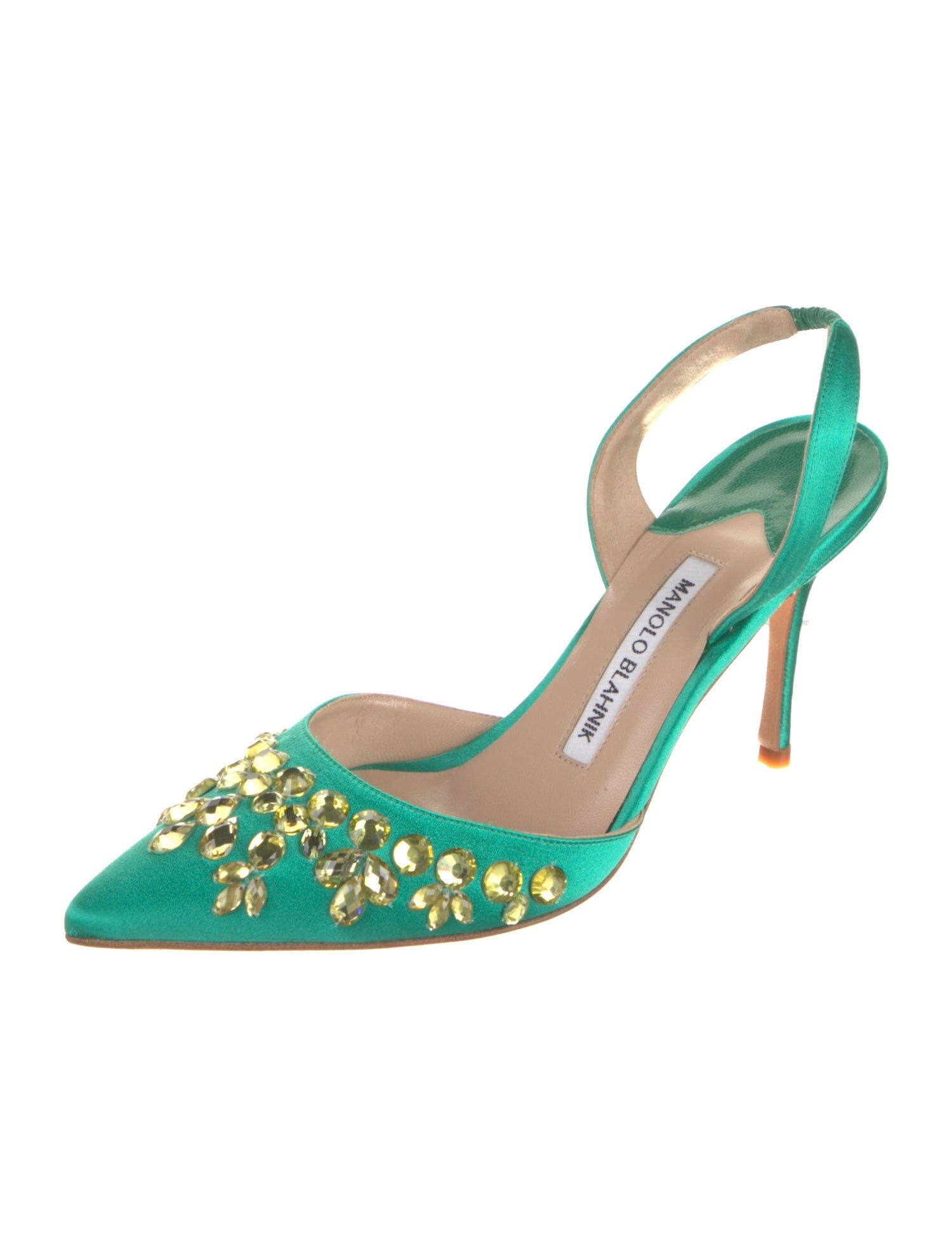 Manolo Blahnik Satin Crystal Embellishments Slingback Pumps