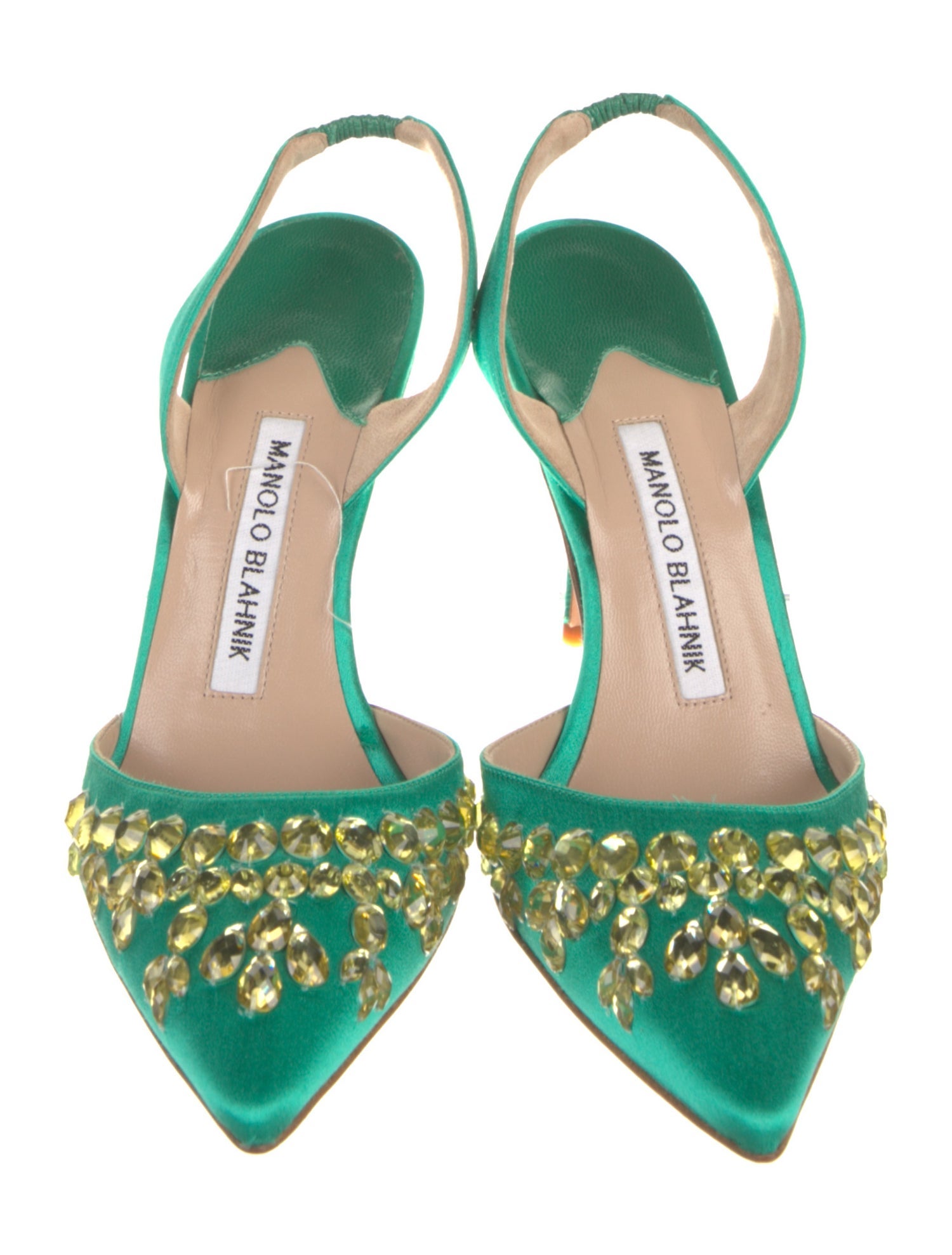 Manolo Blahnik Satin Crystal Embellishments Slingback Pumps