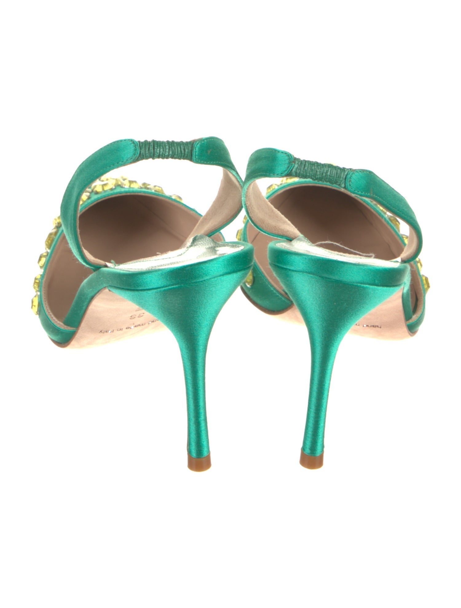 Manolo Blahnik Satin Crystal Embellishments Slingback Pumps