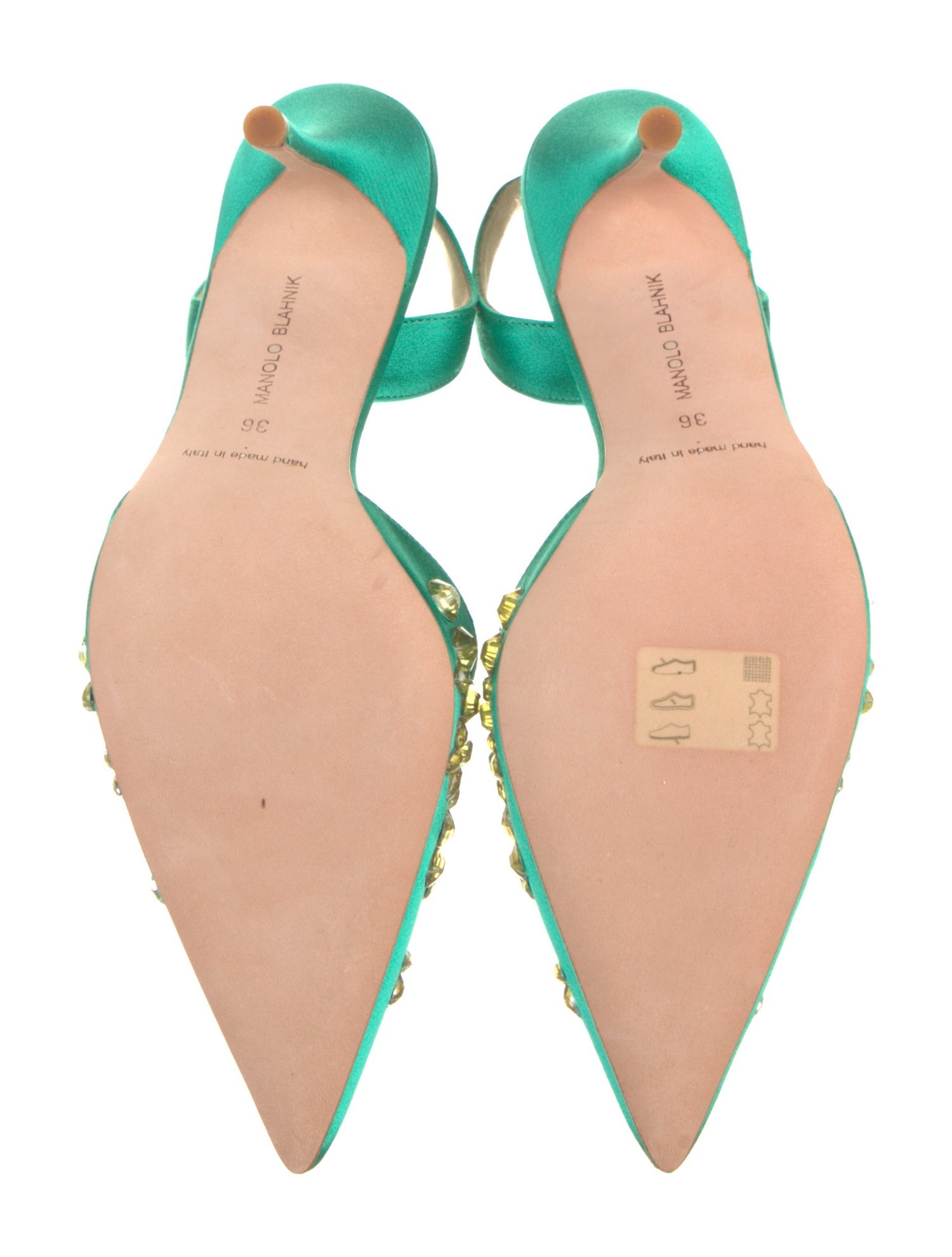 Manolo Blahnik Satin Crystal Embellishments Slingback Pumps