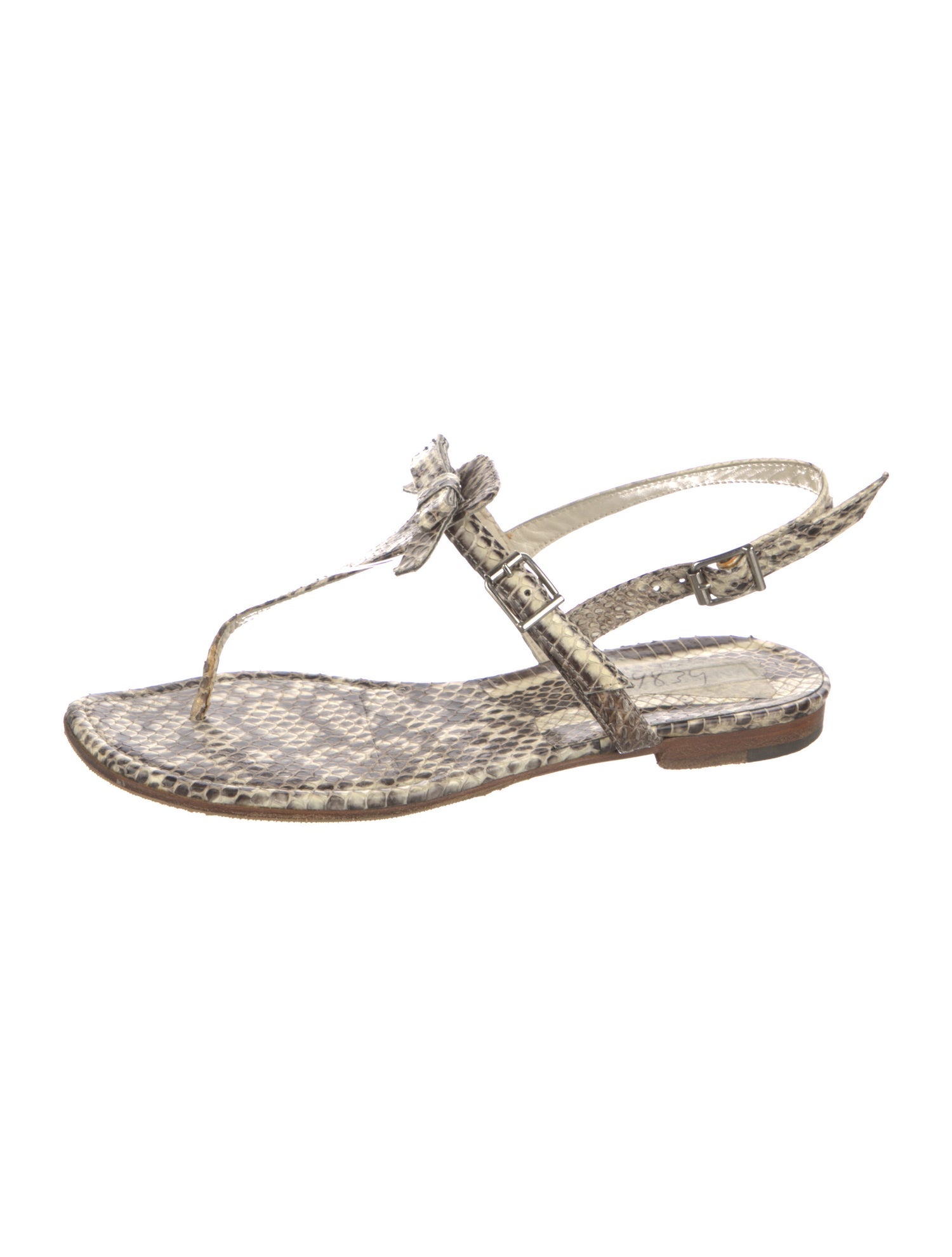 Manolo Blahnik Snakeskin Animal Print T-Strap Sandals