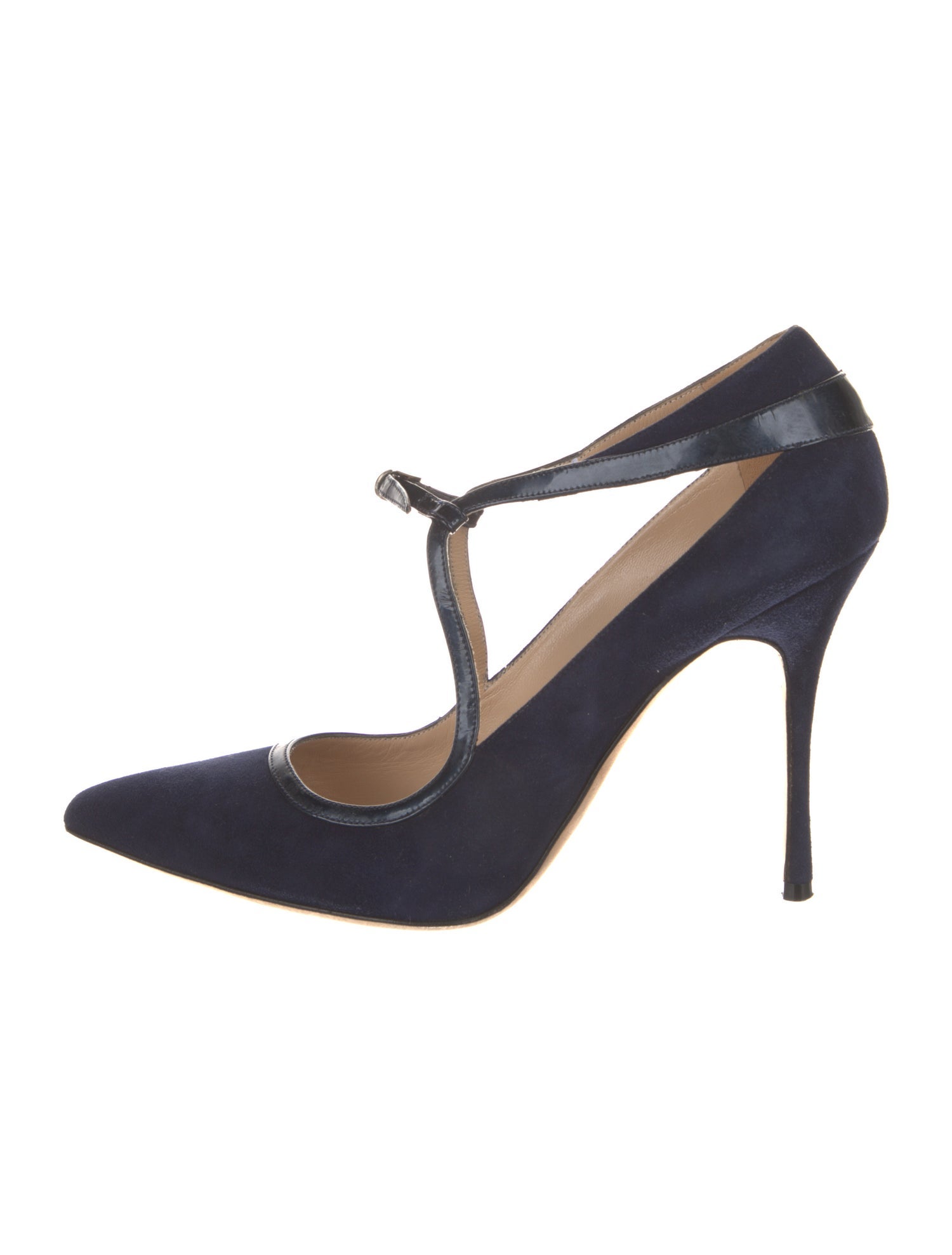 Manolo Blahnik Suede Leather Trim Embellishment Pumps