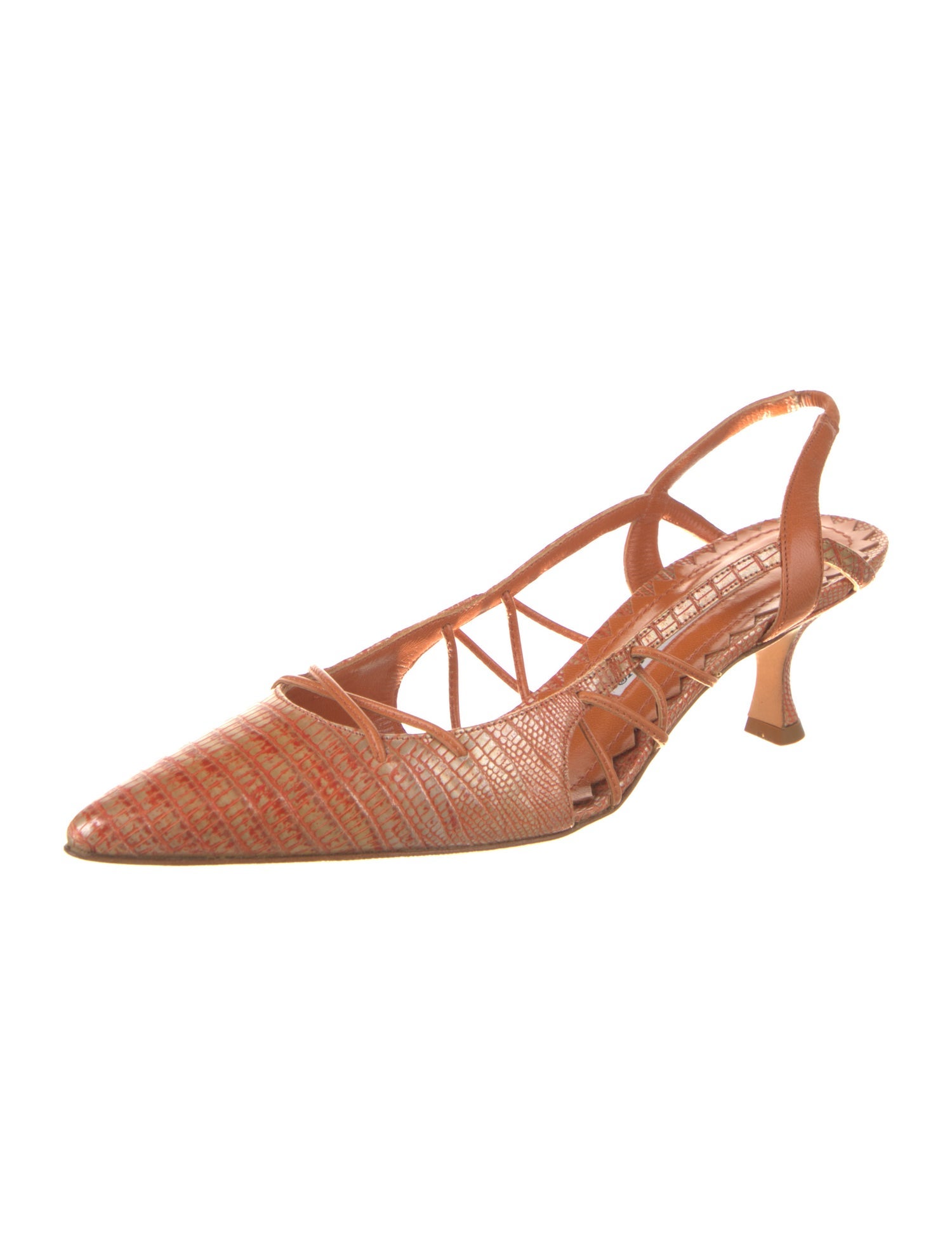 Manolo Blahnik Leather Animal Print Slingback Pumps