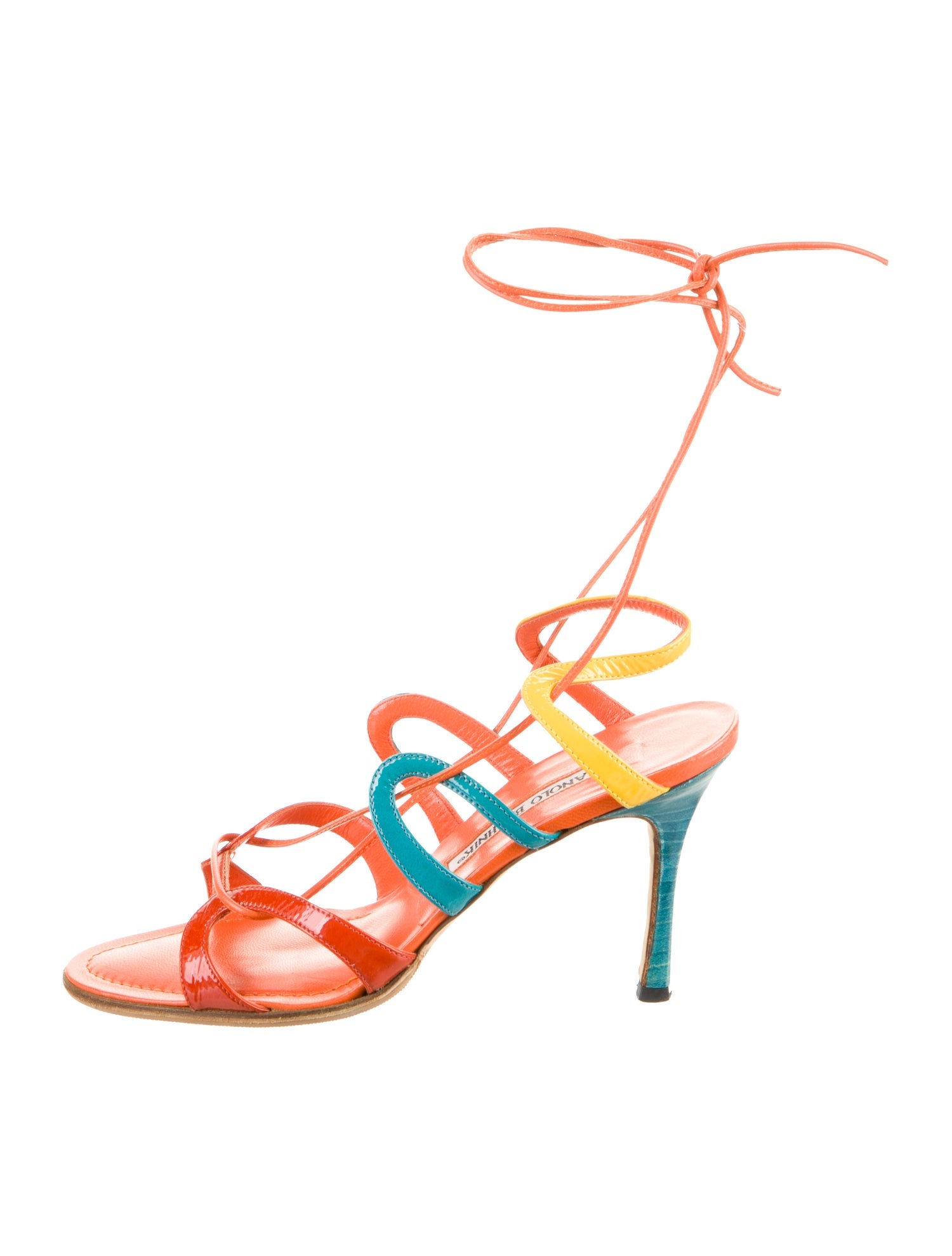 Manolo Blahnik Patent Leather Animal Print Gladiator Sandals