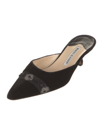 Manolo Blahnik Velvet Beaded Accents Mules