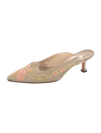 Manolo Blahnik Suede Floral Print Mules