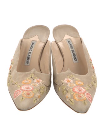 Manolo Blahnik Suede Floral Print Mules