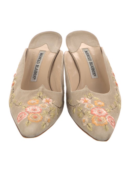 Manolo Blahnik Suede Floral Print Mules