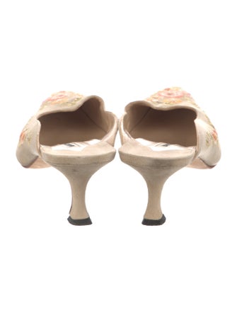 Manolo Blahnik Suede Floral Print Mules