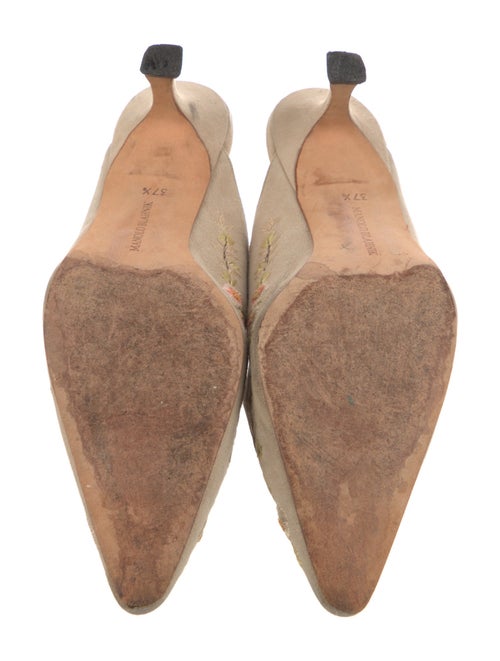 Manolo Blahnik Suede Floral Print Mules