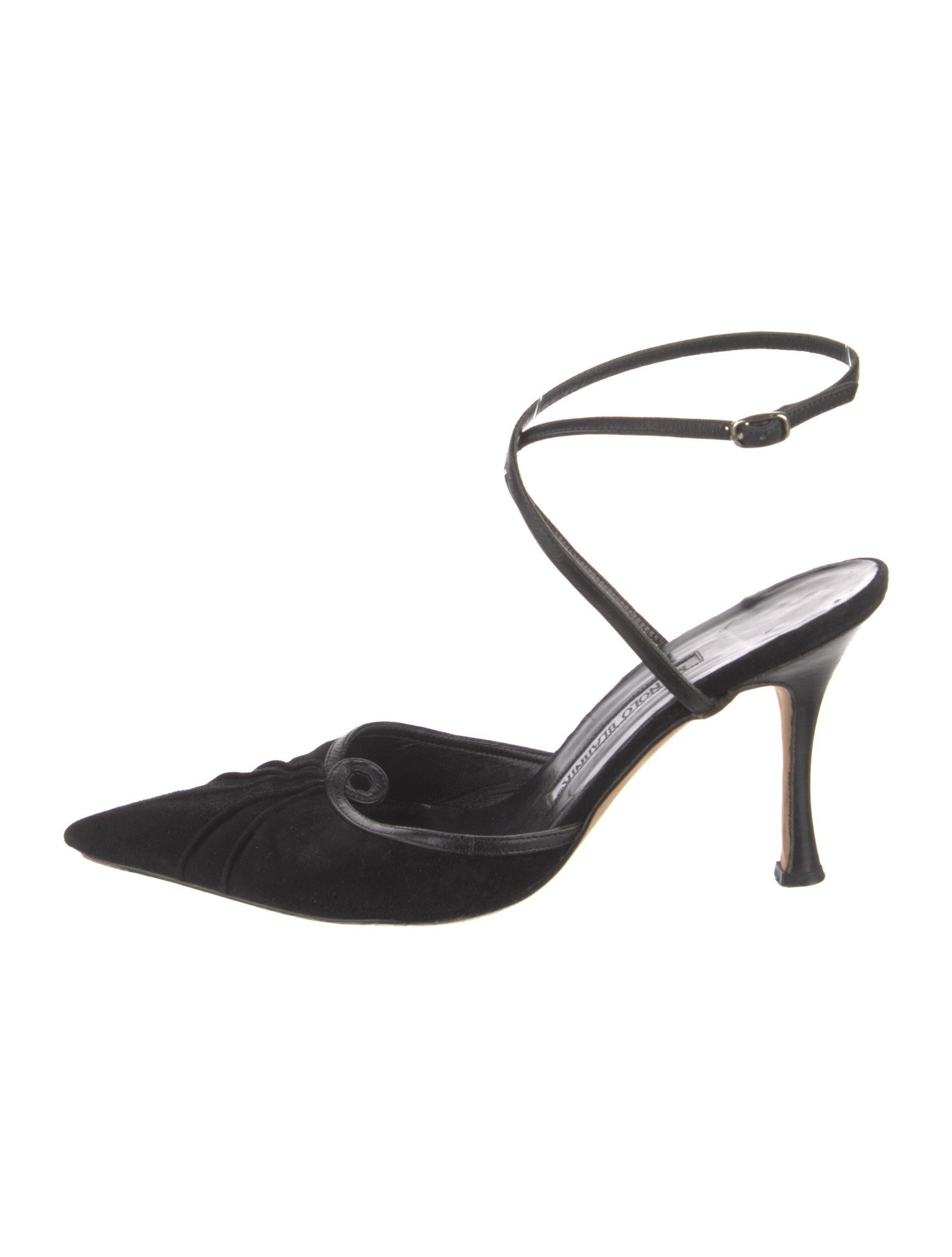 Manolo Blahnik Suede Pleated Accents Slingback Pumps