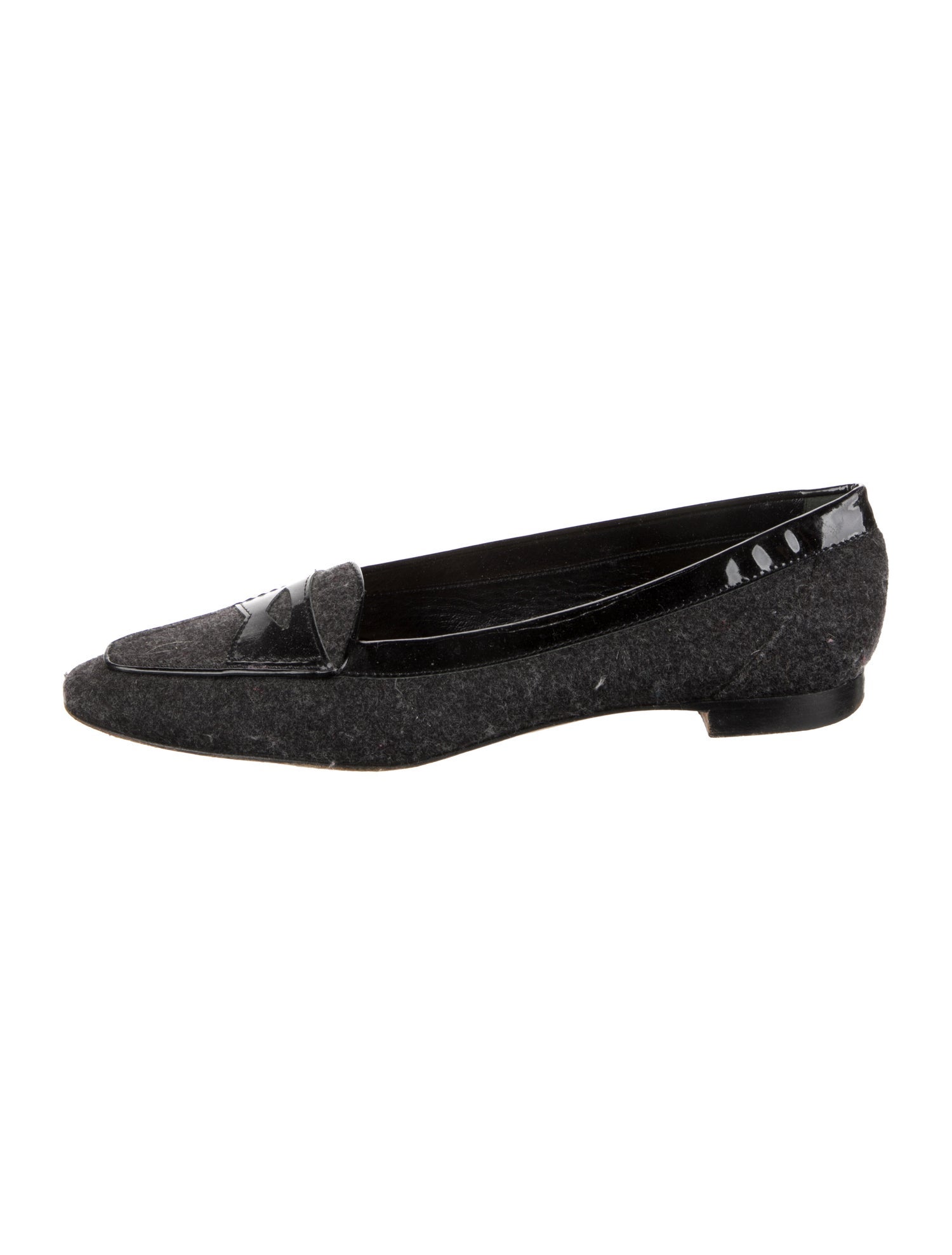 Manolo Blahnik Wool Leather Trim Embellishment Loafers