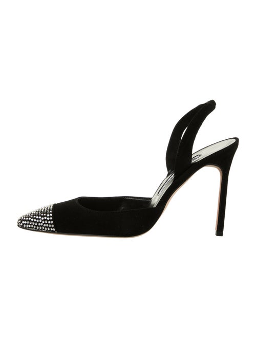 Manolo Blahnik Suede Crystal Embellishments Slingback Pumps