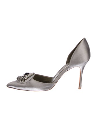 Manolo Blahnik Satin Crystal Embellishments D'Orsay Pumps