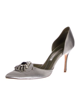 Manolo Blahnik Satin Crystal Embellishments D'Orsay Pumps
