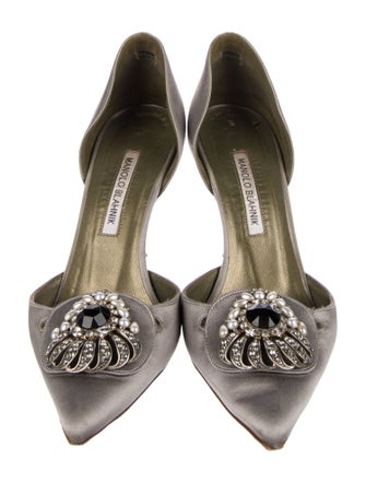 Manolo Blahnik Satin Crystal Embellishments D'Orsay Pumps