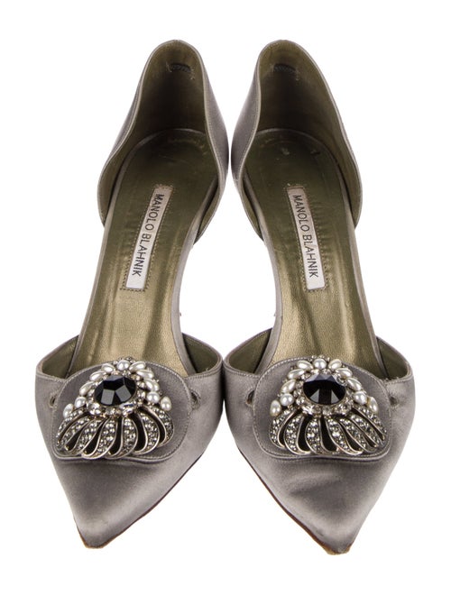 Manolo Blahnik Satin Crystal Embellishments D'Orsay Pumps