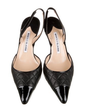 Manolo Blahnik Quilted Pattern Leather Slingback Pumps