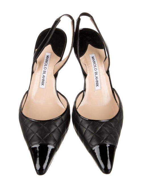 Manolo Blahnik Quilted Pattern Leather Slingback Pumps