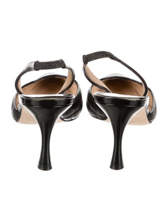 Manolo Blahnik Quilted Pattern Leather Slingback Pumps