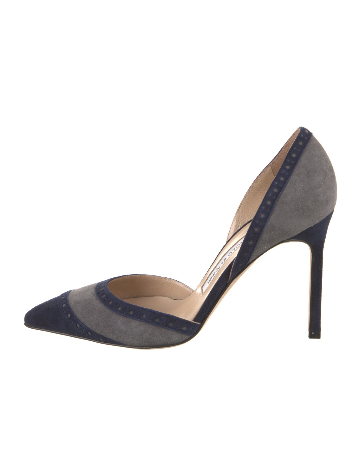 Manolo Blahnik Suede Colorblock Pattern D'Orsay Pumps