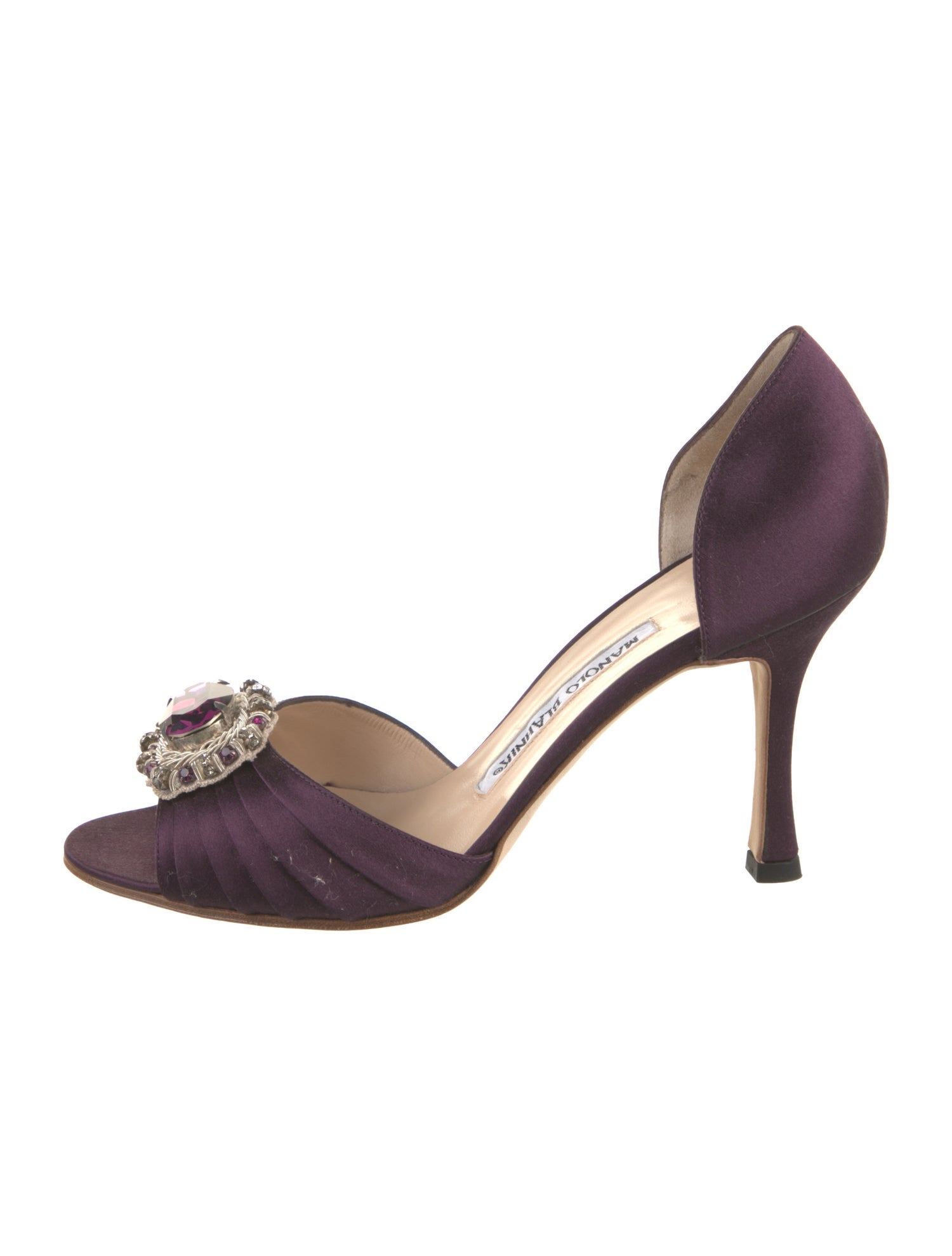 Manolo Blahnik Satin Crystal Embellishments Sandals