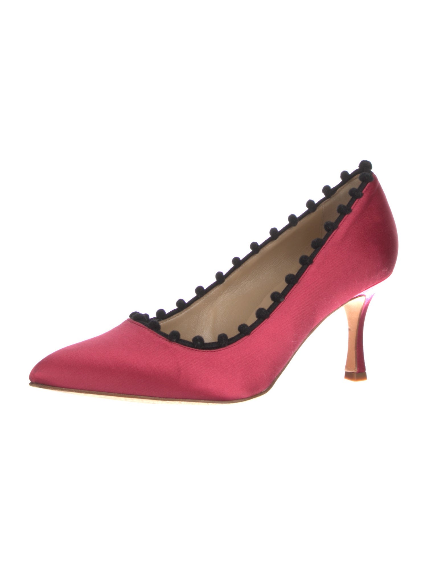 Manolo Blahnik Satin Pom-Pom Embellishments Pumps