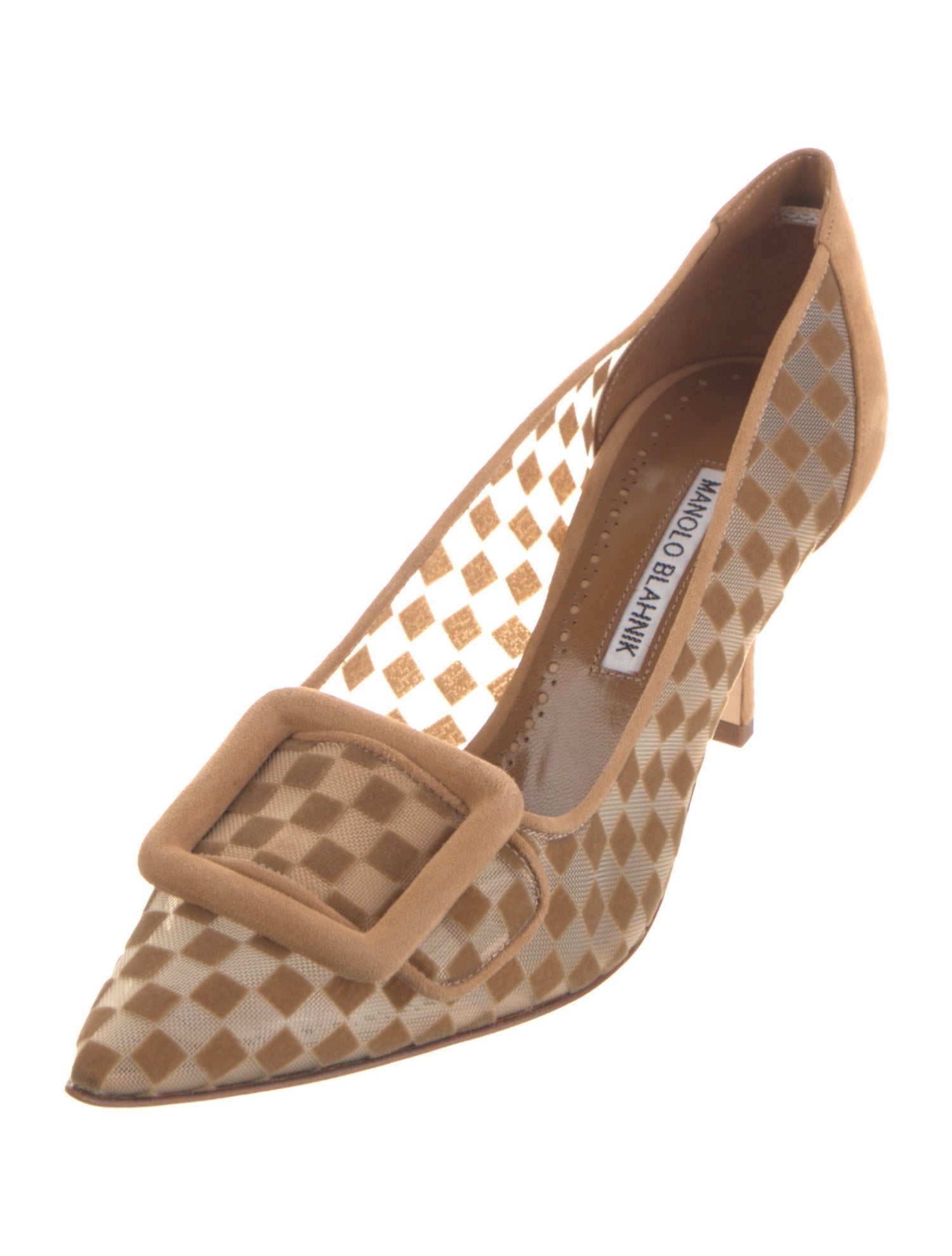 Manolo Blahnik Mesh Plaid Print Pumps