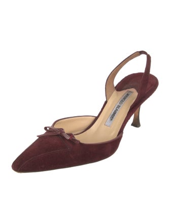 Manolo Blahnik Suede Bow Accents Slingback Pumps
