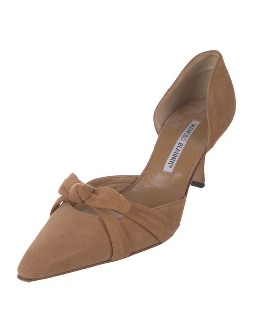 Manolo Blahnik Suede Bow Accents D'Orsay Pumps