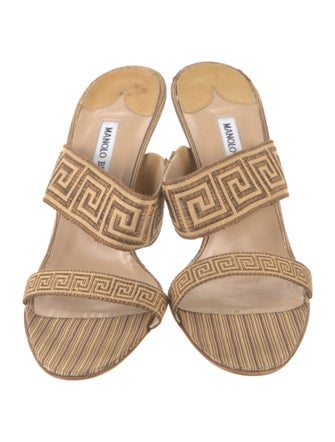 Manolo Blahnik Canvas Printed Slides