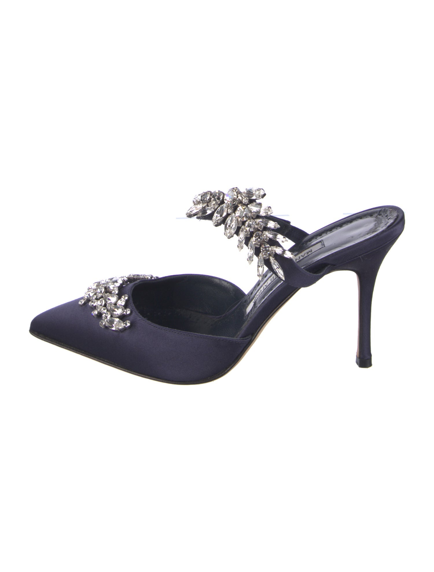 Manolo Blahnik Satin Crystal Embellishments Mules