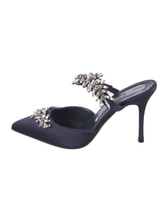 Manolo Blahnik Satin Crystal Embellishments Mules