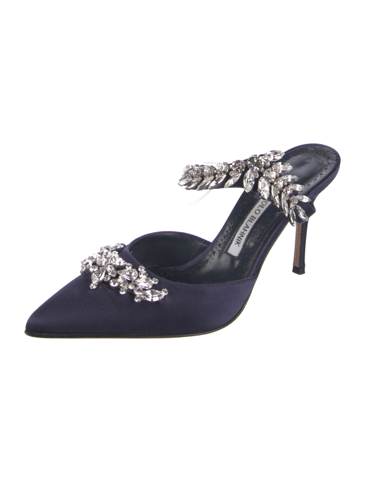 Manolo Blahnik Satin Crystal Embellishments Mules