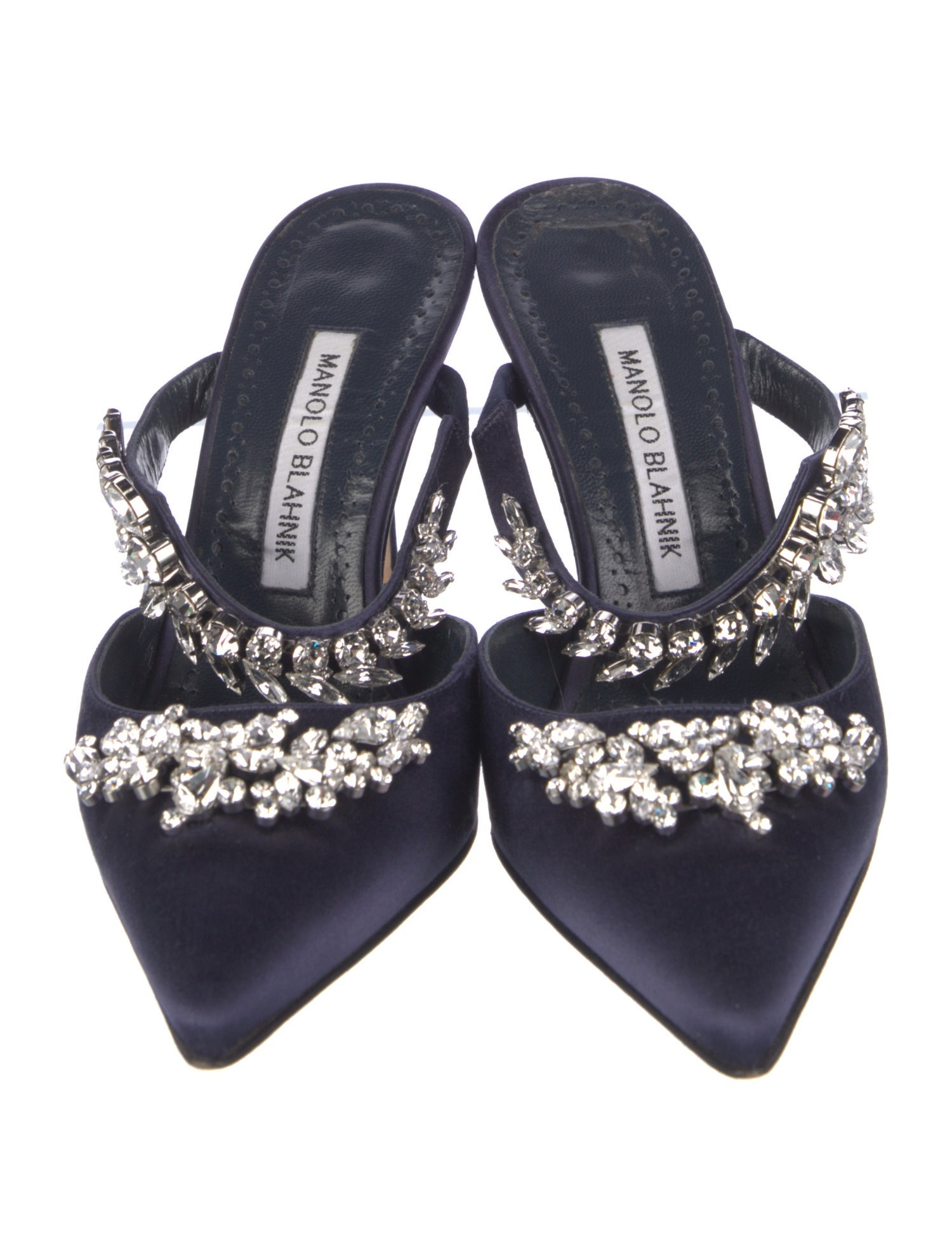 Manolo Blahnik Satin Crystal Embellishments Mules