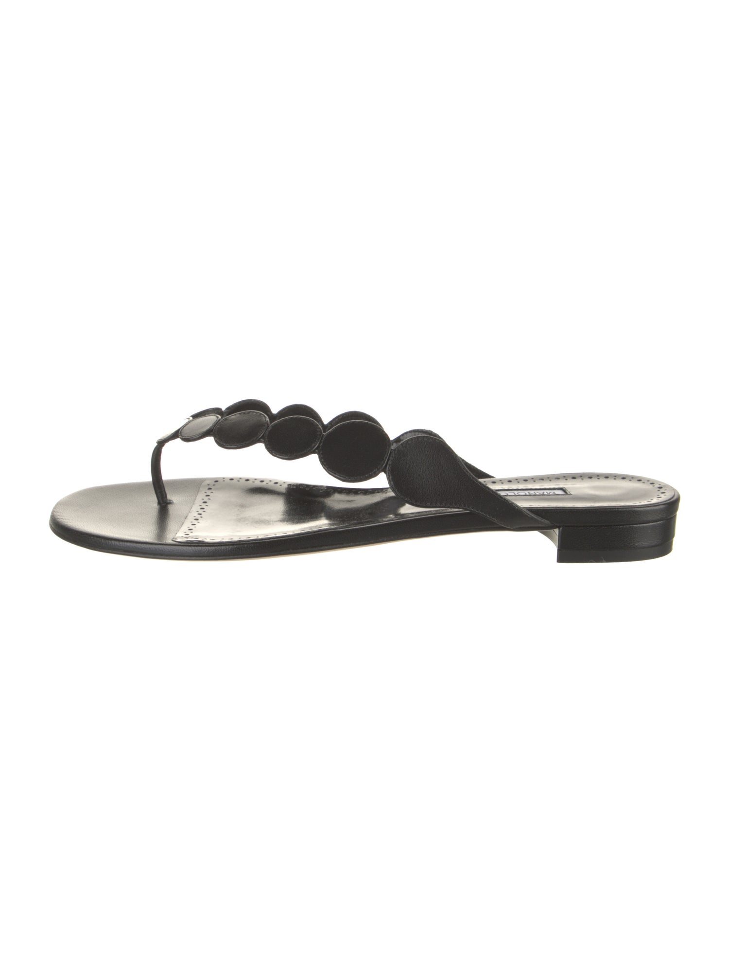 Manolo Blahnik Faux Pearl Accents Leather Slides