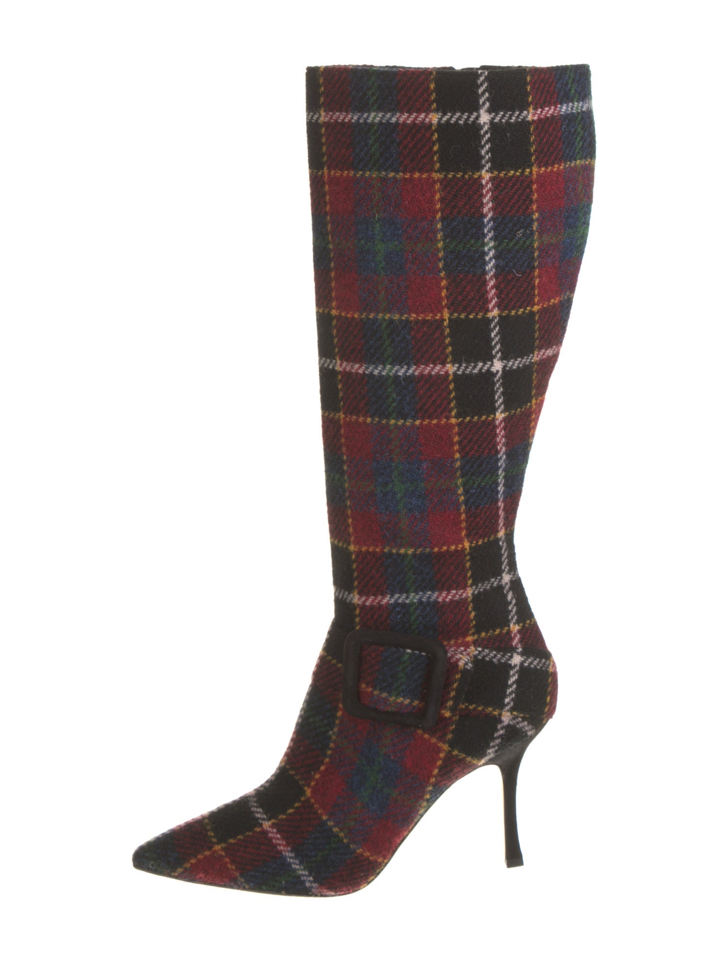 Manolo Blahnik Tweed Plaid Print Sock Boots