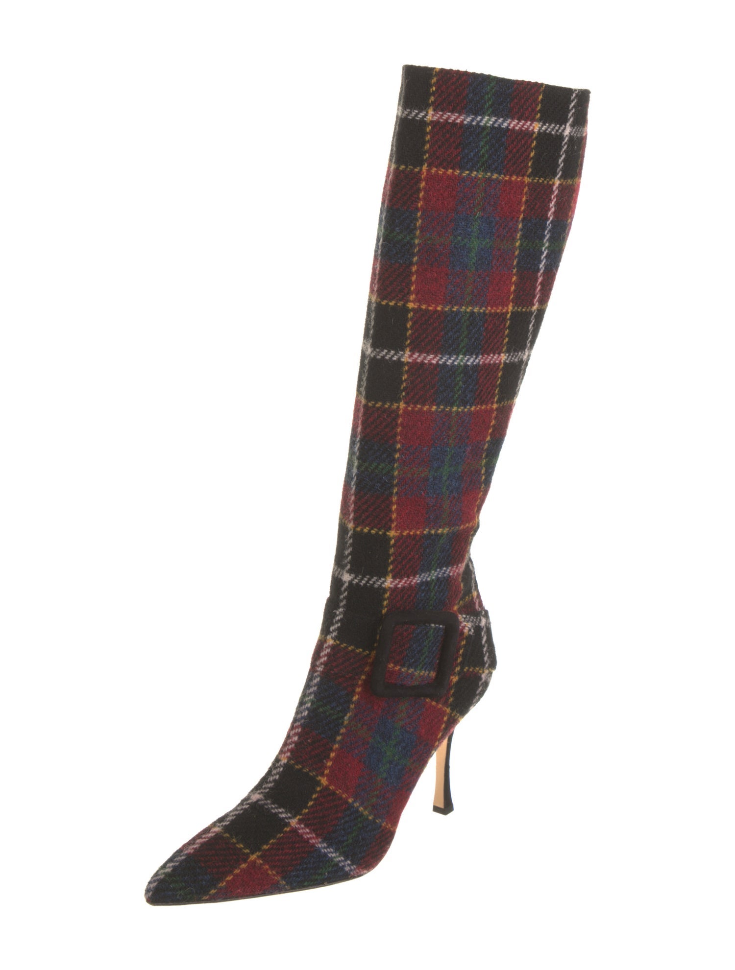 Manolo Blahnik Tweed Plaid Print Sock Boots