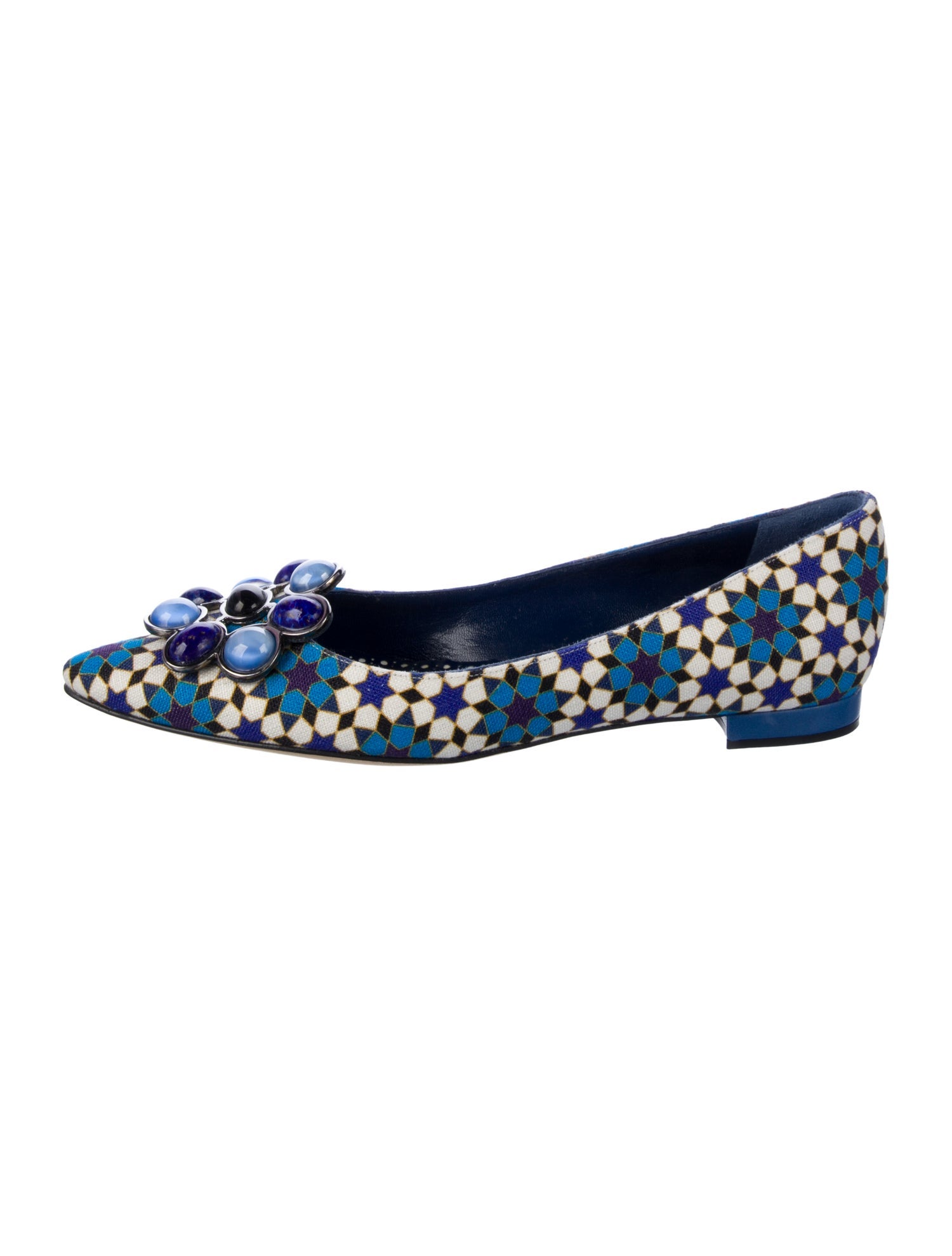 Manolo Blahnik Canvas Printed Flats