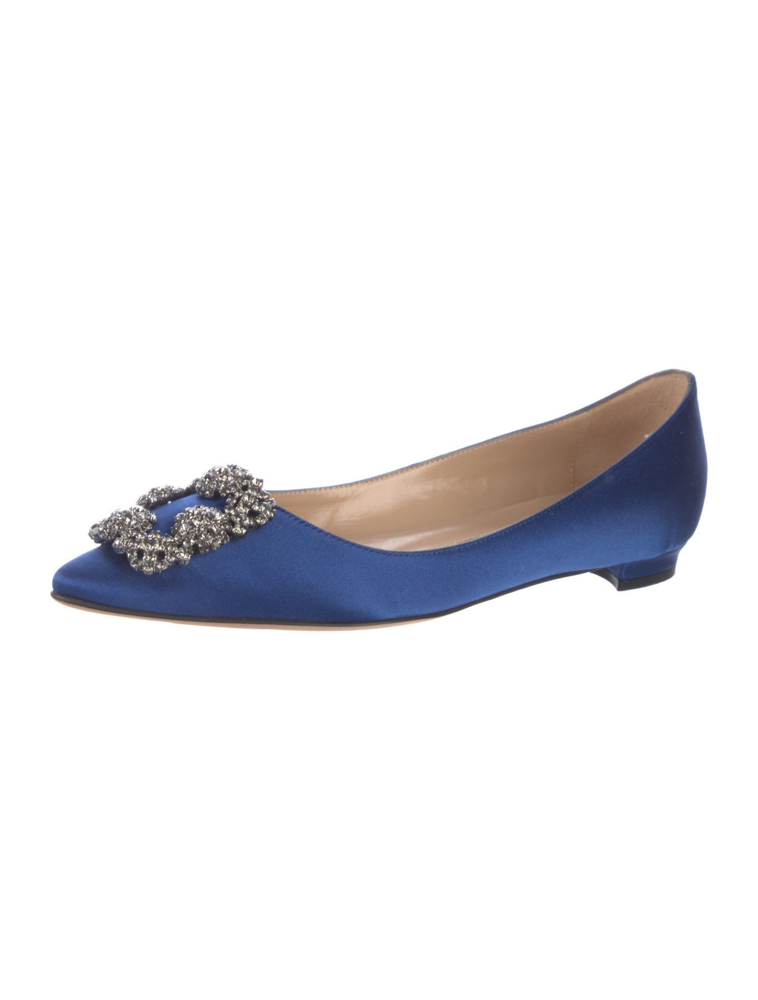 Manolo Blahnik Satin Crystal Embellishments Flats