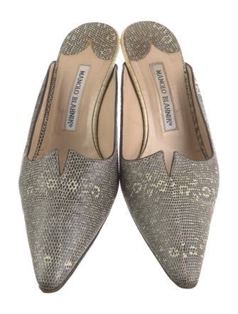 Manolo Blahnik Leather Animal Print Mules