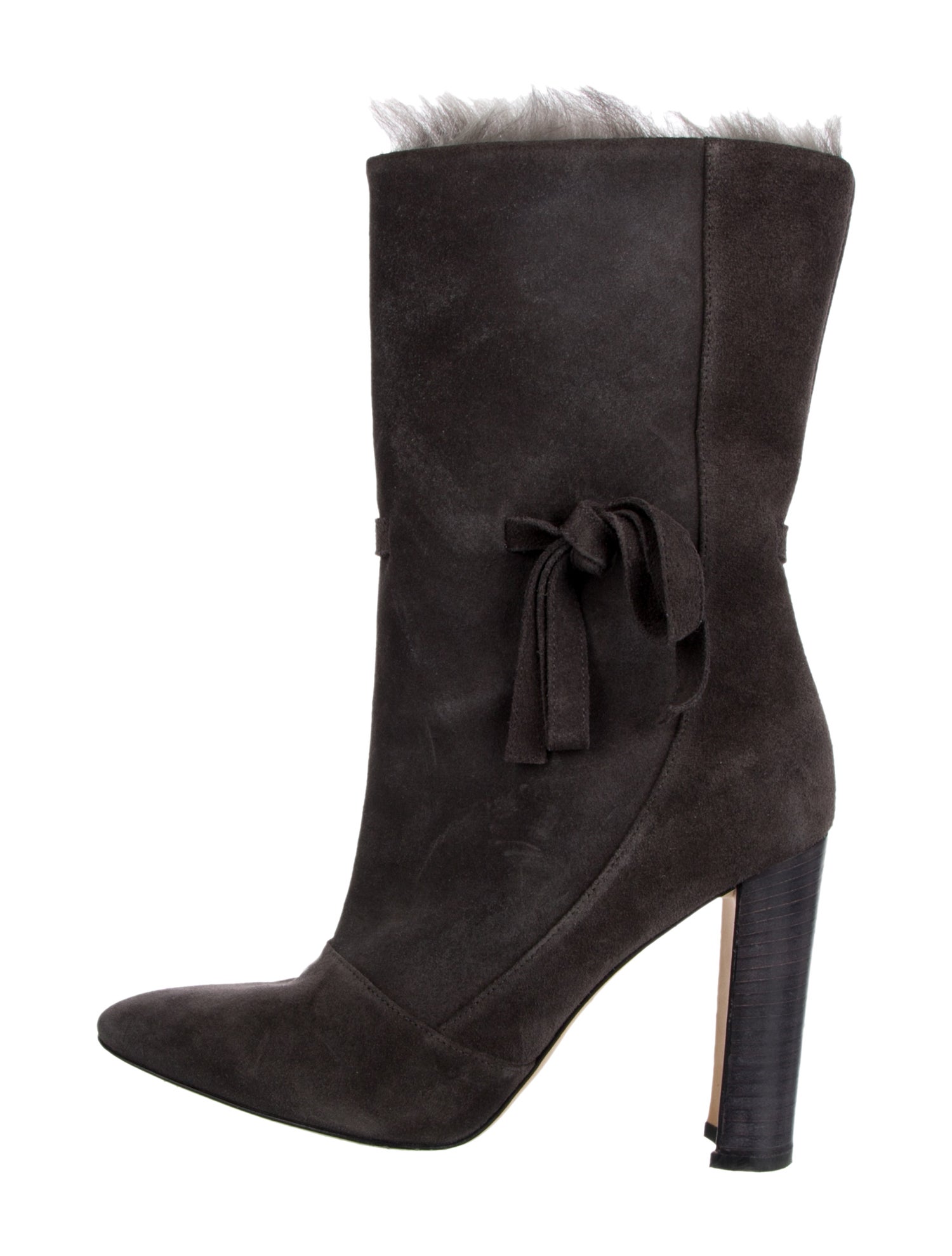 Manolo Blahnik Suede Fur Trim Boots