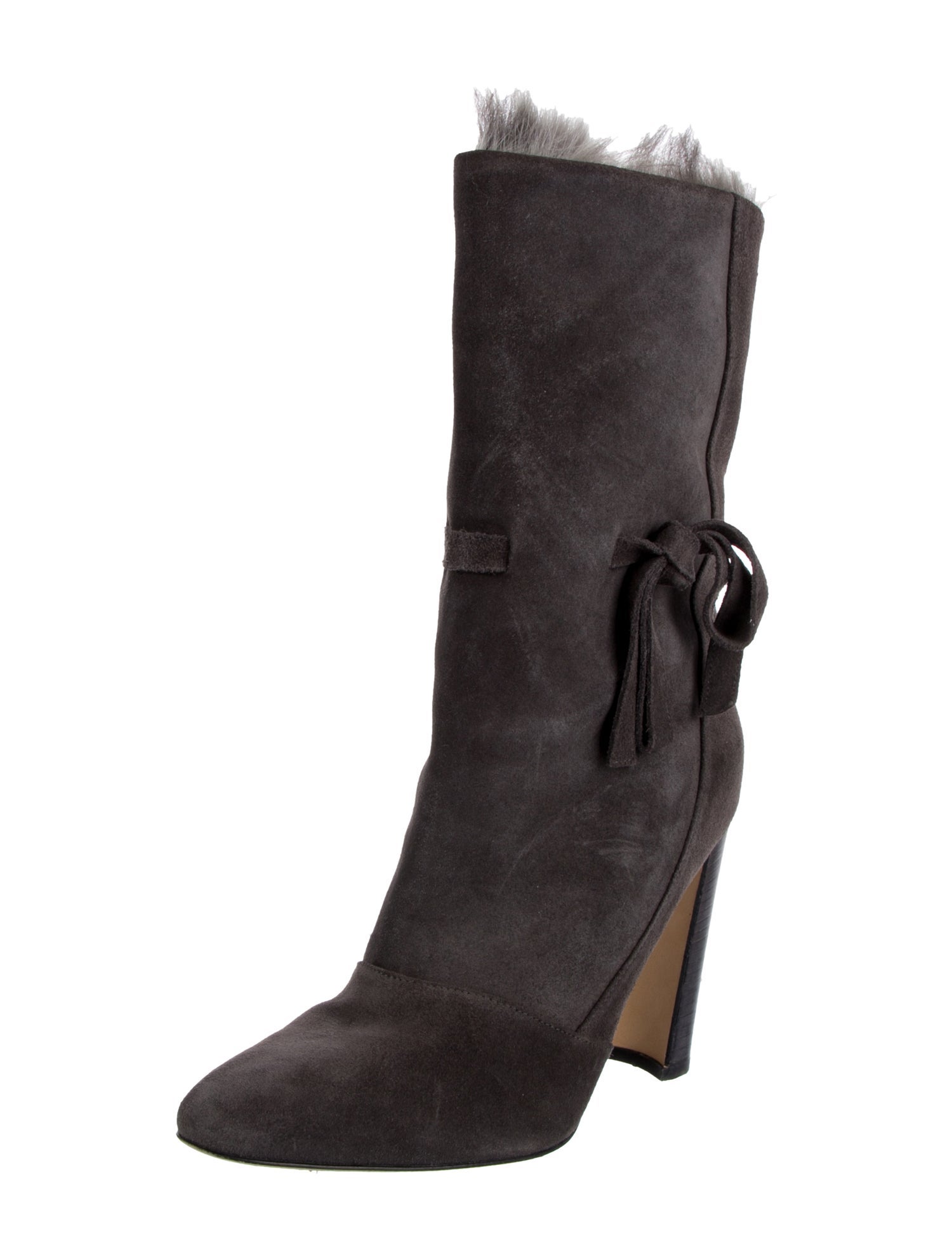 Manolo Blahnik Suede Fur Trim Boots